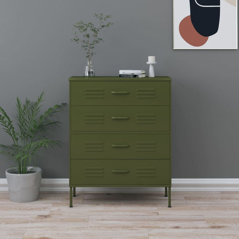 Lady Jillian -  Chest of Drawers Olive Green 80x35x101,5 cm Steel
